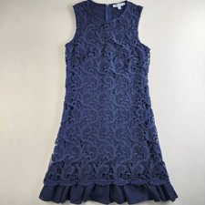 She+Sky Dress Womens Small Blue Lace High Neck Short Sleeveless Party Lined Cute