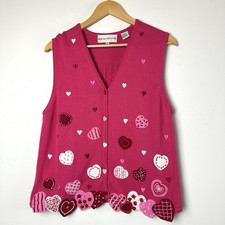 Vtg Marisa Christina Knit Sweater Vest Buttons Pink Hearts Valentines Teacher M