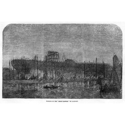 SCHIFFE arbeiten am Großen Osten von Gaslight - antiker Druck 1857