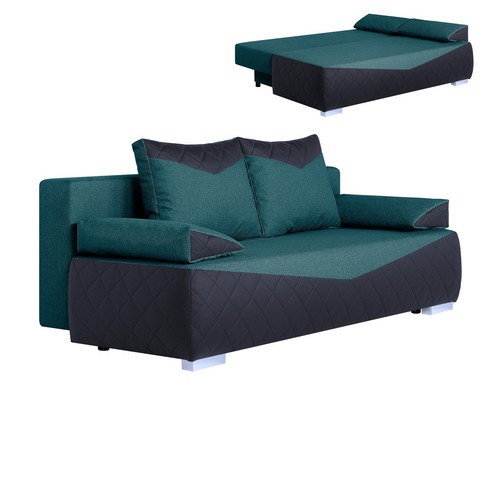Boxspringsofa - schwarz-petrol - Karosteppung - Dauerschläfer Sofa Couch - Bild 3 von 10