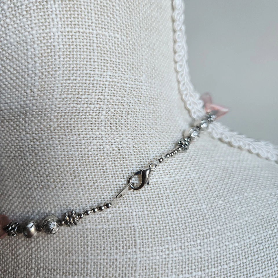 Beaded Necklace w/ Raw Turquoise, Rose Quartz & Feather Charms 18" - Image 3 of 4