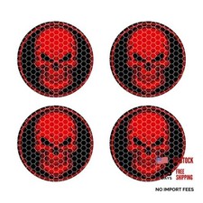 Car Wheel Center Caps Sticker, Spooky Skull Reflective Wheel Hub Caps 4 PCS Red