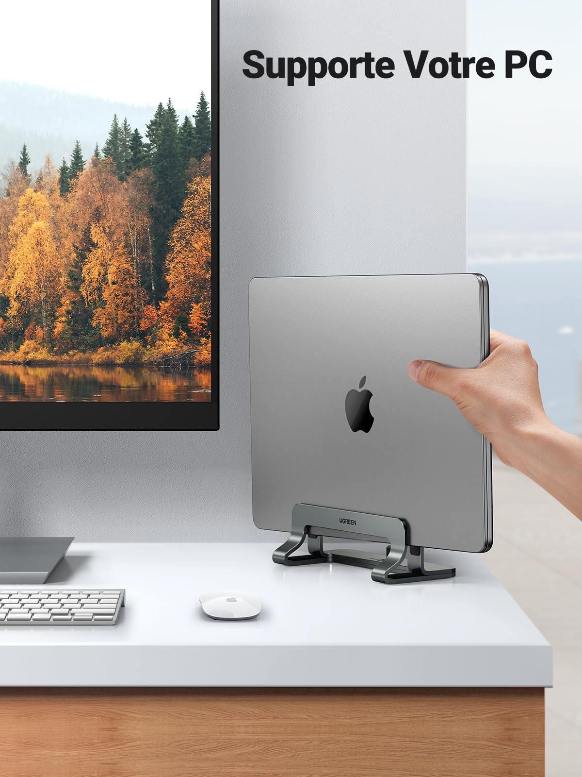 Support ordinateur vertical aluminium compact porte PC portable universel stable