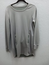Unknown Women Tunic Gray Cotton Blend Long Sleeve Crew Neck Front Zip Pockets