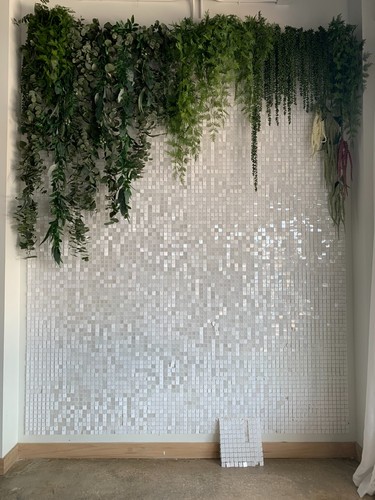 White Shimmer Wall - Marky Backdrops - 8'x10'. Weddings, Parties, Booths, Photos