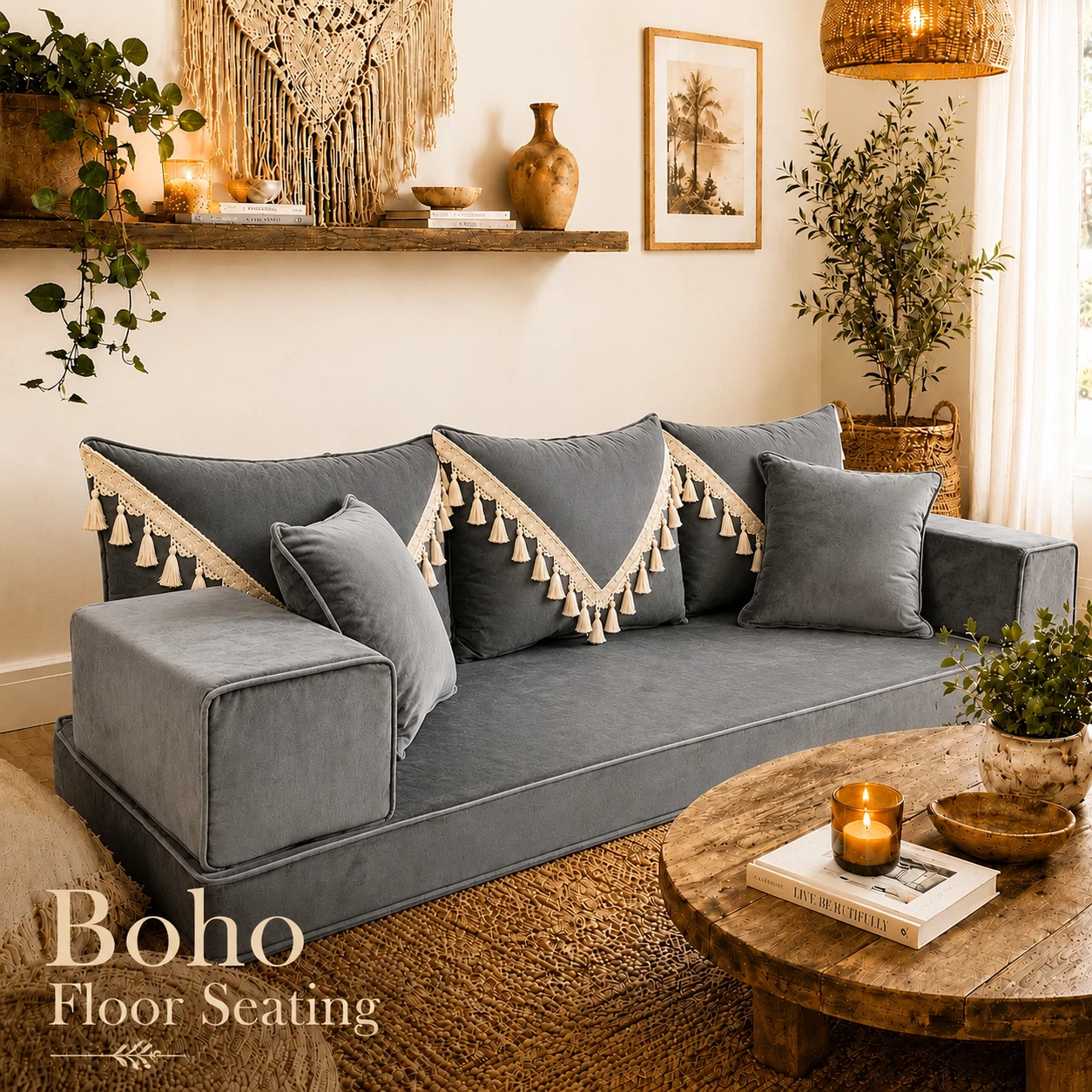 Arabic Majlis Sofa | Bohemian Lounge Seating Floor Bed | Velvet Floor Sofa Set
Opens in a new window