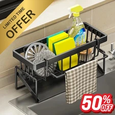 Black Aluminum Kitchen Sink Sponge Organizer Rack with Towel Holder Rust Free