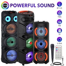 Portable Bluetooth Speaker Sub woofer Heavy Bass Sound System Party Remote  Mic