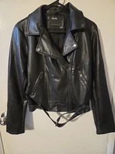 ELODIE Jacket Womens Medium Black Faux Vegan Leather Moto Biker Grunge Goth