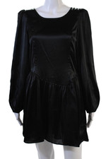 Love Shack Fancy Women Shift Dress Black Silk Long Sleeve Button Size 8