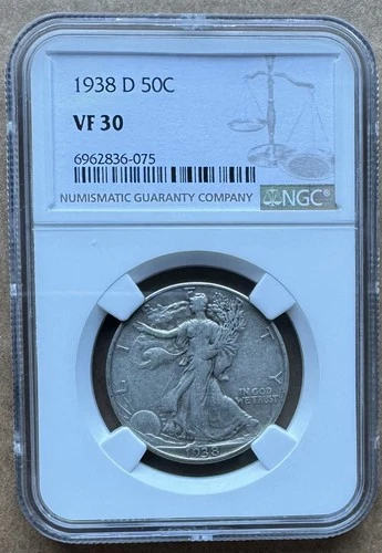 1938 D 50C NGC VF 30 1938-D WALKING LIBERTY HALF DOLLAR SILVER 50c