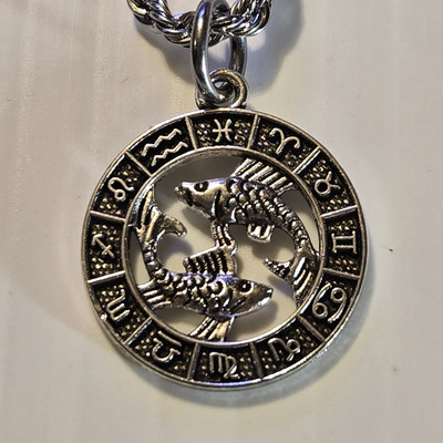 METAL ZODIAC PISCES Pendant Charm /18''-24'' STAINLESS ROPE CHAIN NECKLACE
