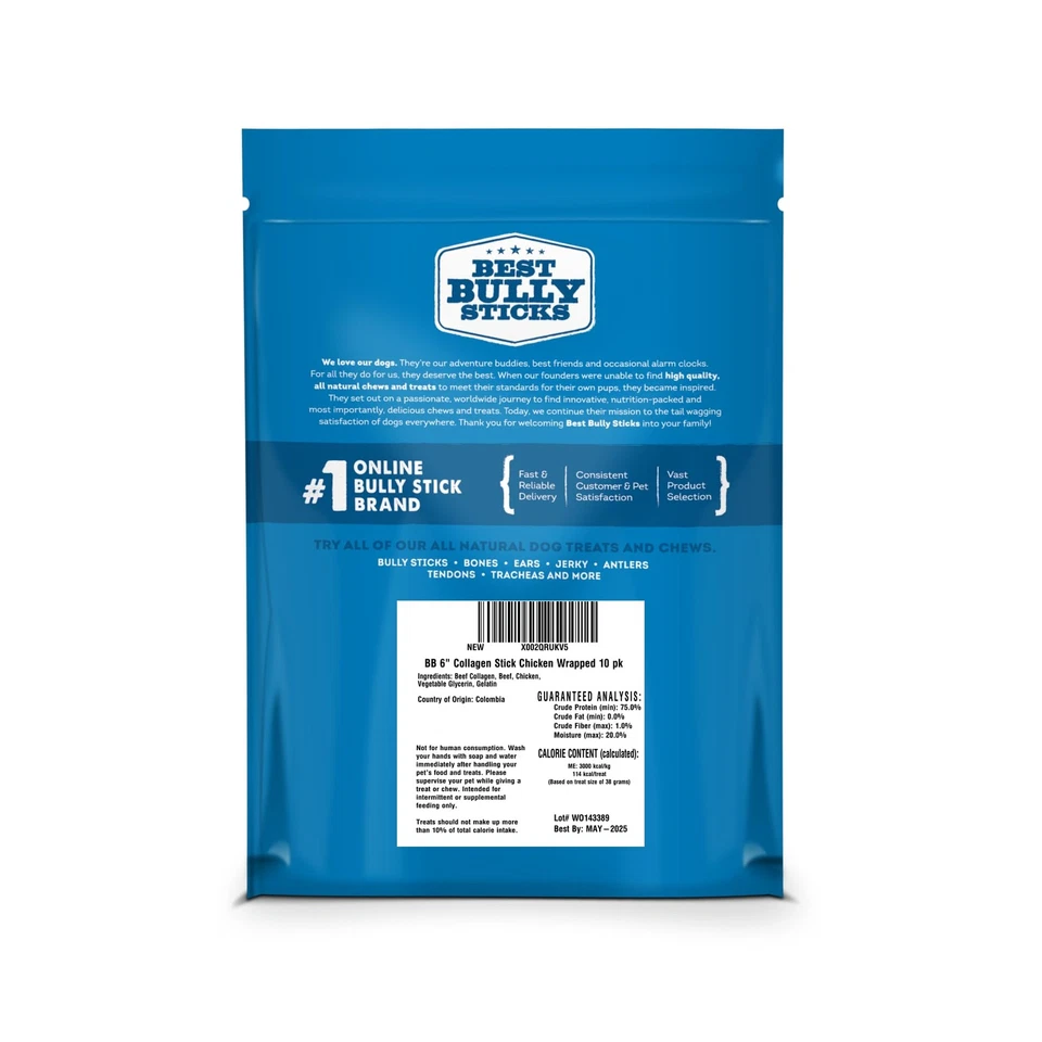 Chicken Wrapped Beef Collagen Sticks - 6 Inch 10 Count (Pack of 1) - All-Natu... - Image 2 of 4