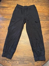 Freezia Black Cargo Pants Women’s Drawstring Elastic Waist Tapered with Pockets