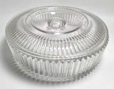 Vintage Anchor Hocking Round Ribbed Clear Glass Refrigerator Dish Bowl Lid