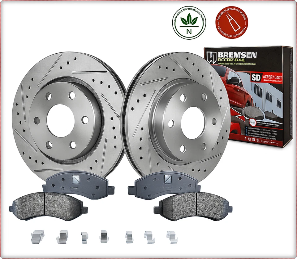 2x GEBOHRT BREMSSCHEIBEN BREMSKLÖTZE VORNE FÜR DODGE RAM 1500 2006 - 2024