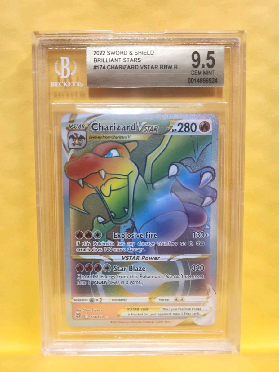 sword and shield brilliant stars rare cards 2022 & Charizard VSTAR Rainbow #174/172 in Beckett 9.5 Gem Mint The item may be similar but not exactly the same as the image (e.g pokemon sword & shield brilliant