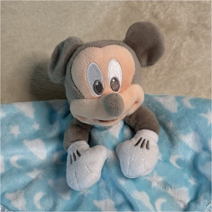 Disney Mickey Mouse Blue/White Satin Trim Security Blanket Lovey 12x12"