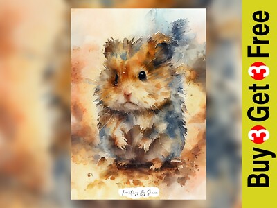 Entzückende niedliche Hamster Kunst, Aquarell Malerei Druck 5''x7'' auf mattem Papier