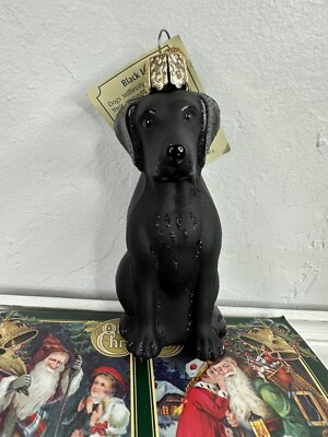 Black Lab Dog Blown Glass Ornament w/Logo. ''Old World Christmas''  NIB Labrador
