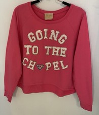 Judith March Women  s L Pink  GOING TO THE CHAPEL  Sweatshirt Embellished Bride 