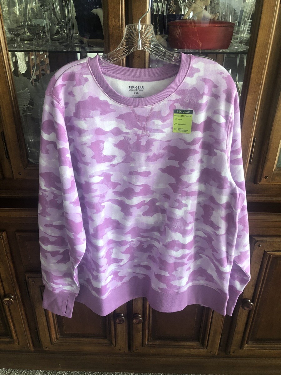 Tek Gear Camo Top Sweatshirt XXL Purples White Ultra Soft Fleece
