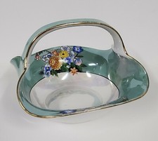 Vintage Lusterware Hand Painted  Japan Porcelain Bowl Basket with Handle