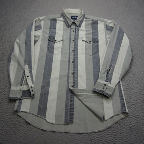 Vintage Wrangler Shirt Mens 17 Gray Pearl Snap Brushpopper Western X Long Tails - Picture 1 of 11