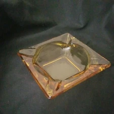 Vintage Square Amber Brown Gold Glass Ashtray Tobacco Cigarettes Cigars