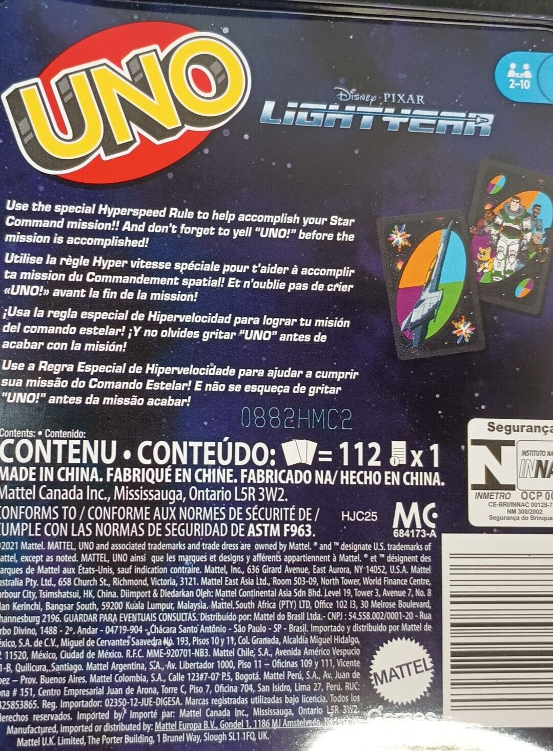 Mattel Games UNO Disney and Pixar Lightyear Card Game 2-10 Players