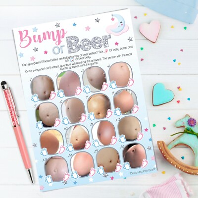 BUMP OR BEER - Babyparty Spiel, Junge Blau Mädchen Rosa Quiz Unisex Neu MOND & STERNE