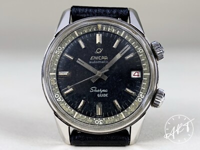 *Rare* Vintage Enicar Sherpa Guide Black Gilt Dial 36mm Automatic Watch