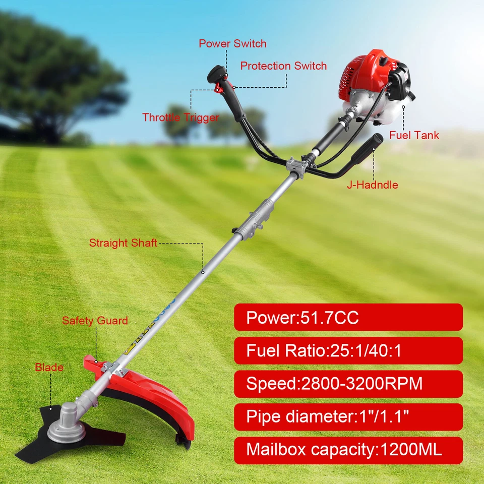 52CC 3-In-1 Gas String Trimmer Lawn Mower 2-Cycle Brush Cutter Weed Eater Wacker - Image 3 of 4