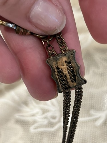 Victorian Key Fob Necklace Slide Chain Tiger Eye Onyx Antique Vtg Pendant - Picture 11 of 16