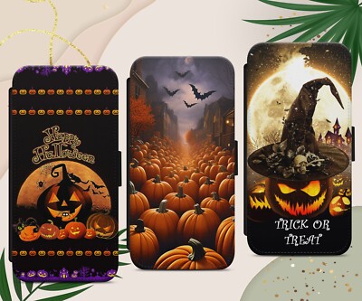 KÜRBIS HALLOWEEN HERBST TRICK FLIP WALLET HANDYHÜLLE FÜR IPHONE SAMSUNG PIXEL