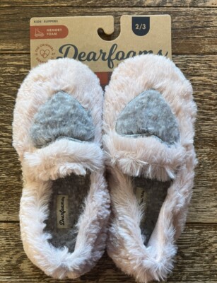 Dearfoams Memory Foam Slippers Kids Size 2/3 Pink & Gray Hearts | New w/Hangtag