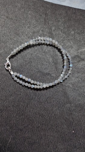 Labradorite Gemstone 3 mm Round Beads 925 Silver 8" 2 Layer String Bracelets - Picture 5 of 9