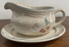 Marmalade International China Stoneware Gravy Boat Dish Plate Goose and Cherries
