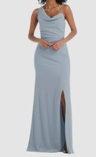$235 After Six Women's Blue Draped Cowl Neck Trumpet Gown Dress Size 4