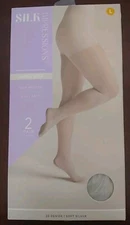 Silk Impressions Pantyhose L Silver 2-Pack Shimmer Sheer High Waisted 20 Den
