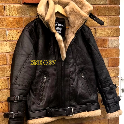 Men's Black B3 Bomber Jacket with Real Shearling for Winter-image