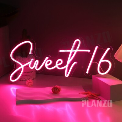 Planzo Sweet 16 Neon Sign light Wall Decor Birthday Party Beautiful Bestie USB