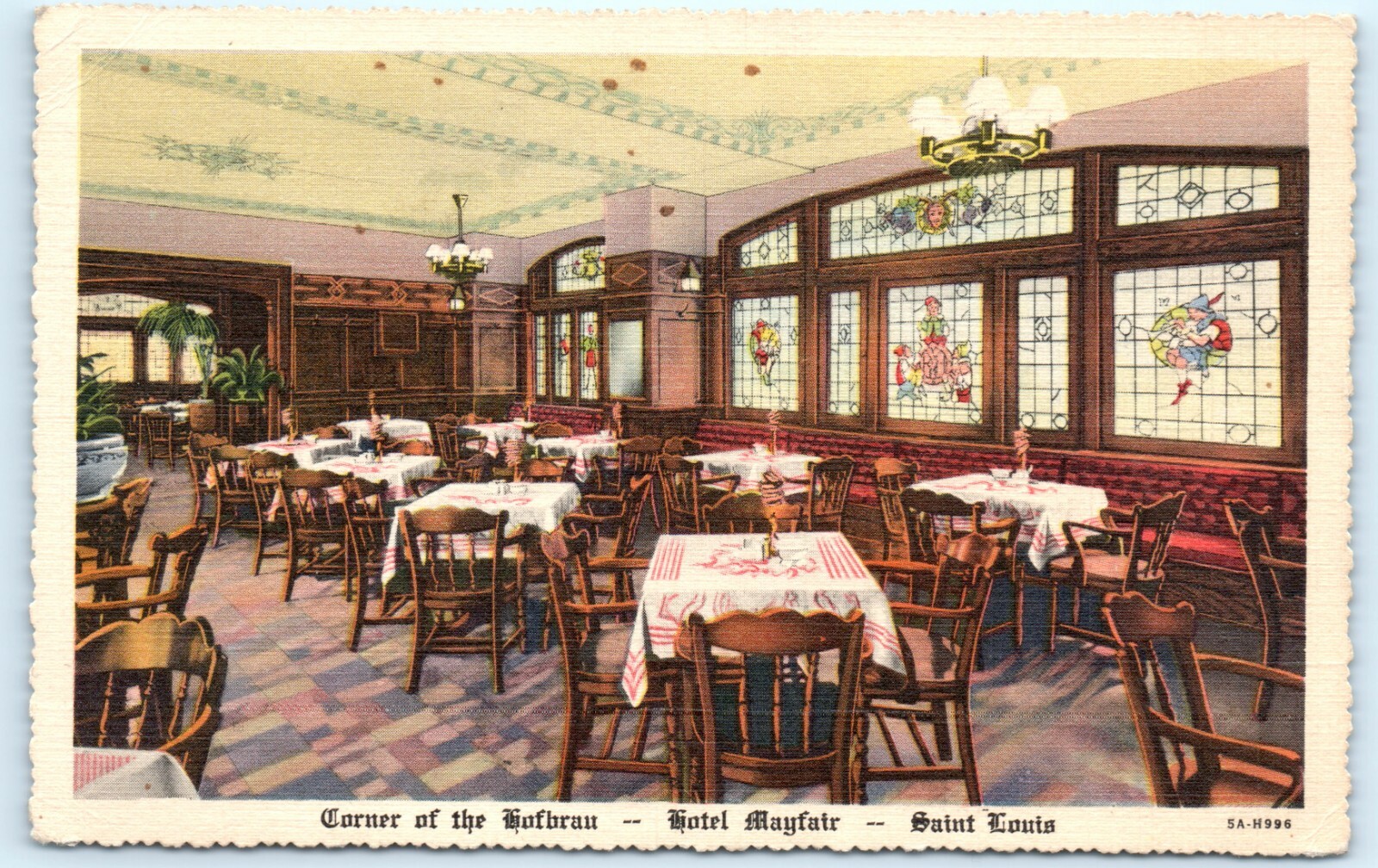 POSTCARD Hotel Mayfair Saint Louis Missouri Corner of the Hofbrau 1937 Linen