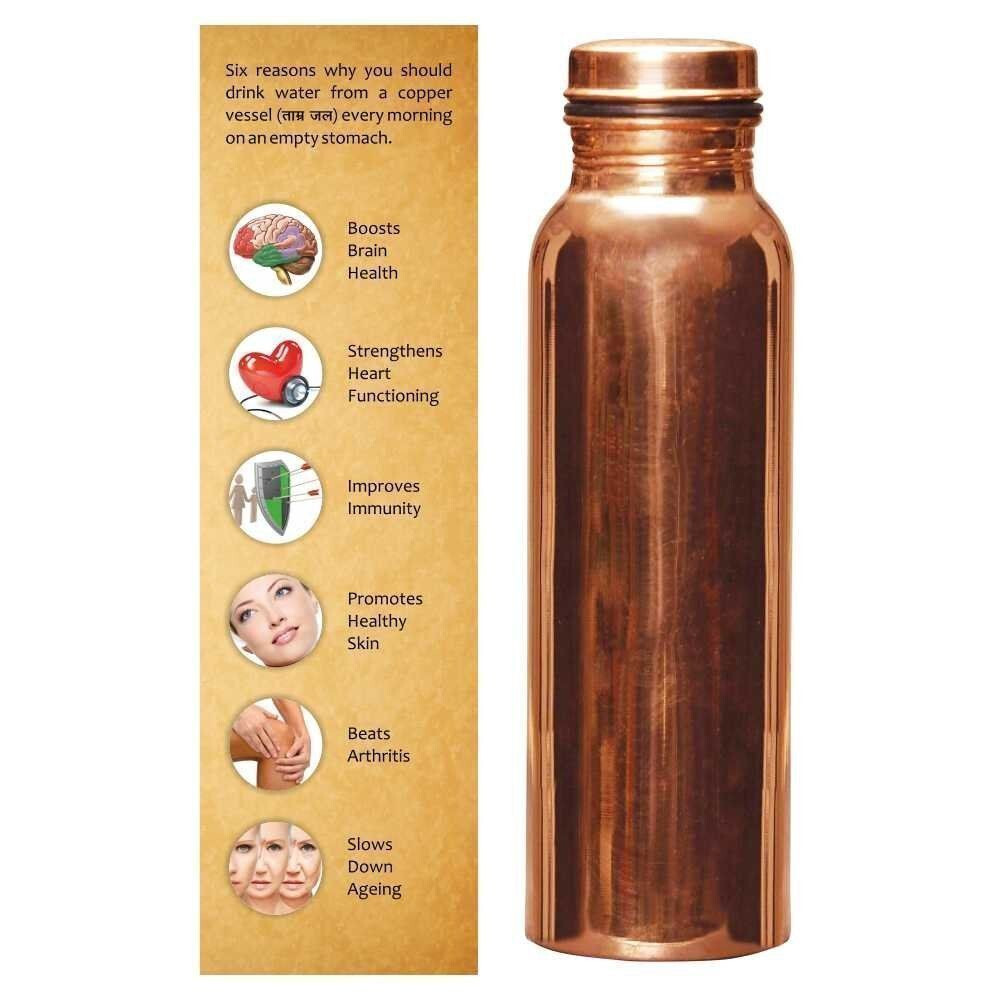 Botella de agua de cobre 100 % puro almacenamiento suave 1000 ml beneficios a...