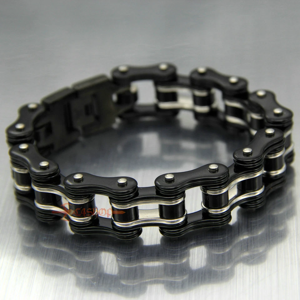 Pulsera de motociclista de acero inoxidable para hombre negra/plateada Foto 3 de 4