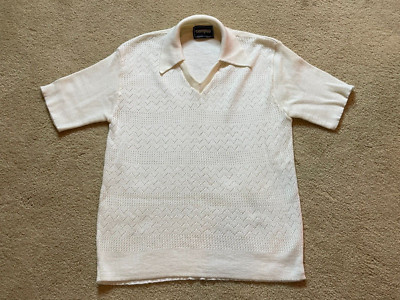 Vintage 70s Campus Esprit Sheer Relaxed Ivory Disco Sweater Butterfly Collar L