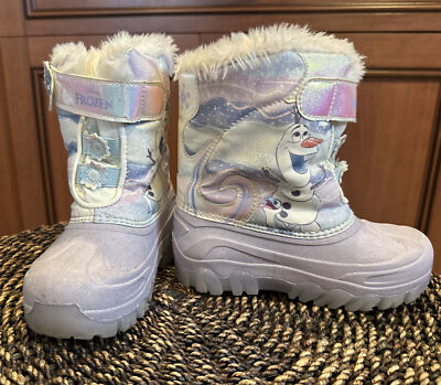 Disney Frozen Light-Up Girls SZ 11 Winter Rain Snow Fur Lined Boots Elsa  Shimmer