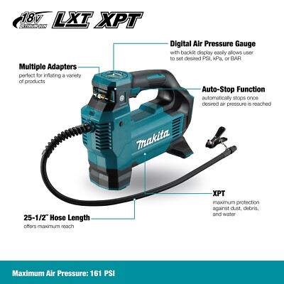 18V Makita DMP181ZX LXT Cordless Inflator Air Compressor Tire Pump