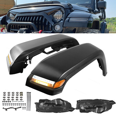 Front Fender Flares W/ Lights Fit For 2007-2017 Jeep Wrangler JK Replacement