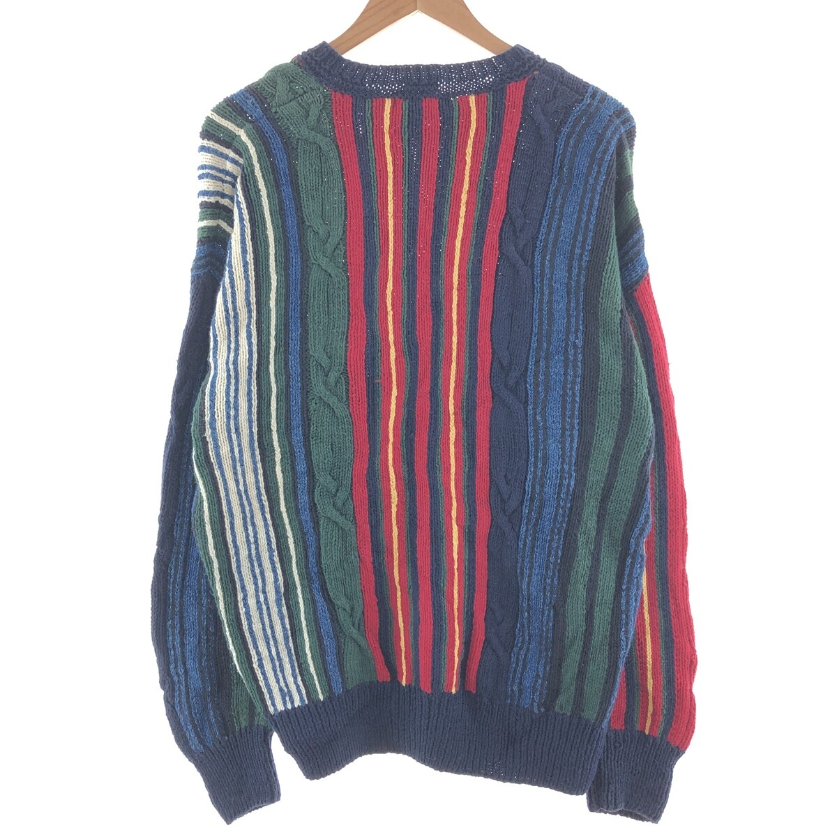 希少 〜90's EuroWork CottonSatin Stripe JKT 90'S NAUTICA Multi-stripe Cotton Knit Sweater Men's L